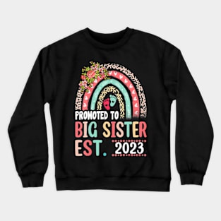 Promoted To Big Sister Est 2023 Leopard Rainbow Mother's Day Crewneck Sweatshirt